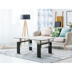 Rectangle Black Glass Coffee Table, Clear Coffee Table, Modern Side Center Tables For Living Room, Living Room Furniture