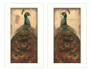 "Peacock Collection" 2-Piece Vignette By John Jones, Printed Wall Art, Ready To Hang Framed Poster, White Frame