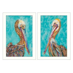 "Pelicans Collection" 2-Piece Vignette By Lisa Morales, Printed Wall Art, Ready To Hang Framed Poster, White Frame