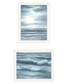 Trendy Decor 4U "The Ocean Blue - high tide at sunset" Framed Wall Art for Living Room, Wall Art Print for Home Decor