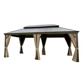 12'x20' Hardtop Gazebo, Outdoor Aluminum Frame Canopy with Galvanized Steel Double Roof