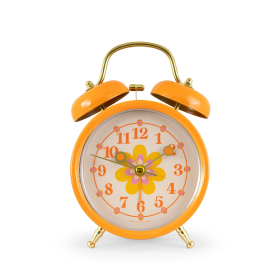 Mainstays Mini Floral Indoor Vintage Groovy Style Orange Table Top Analog Alarm Clock