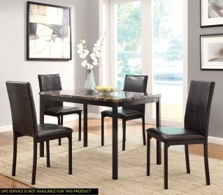 Black Metal Finish 5pc Dining Set Faux Marble Tabletop and 4x Side Chairs Transitional Small Dining Room Furniture