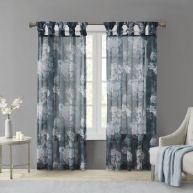 Printed Floral Twist Tab Top Voile Sheer Curtain