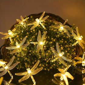 1pc Solar Dragonfly String Lights Waterproof 20 LEDs Dragonfly Fairy Lights Decorative Lighting For Indoor/Outdoor Home Garden Lawn Fence Patio Party (Color: warm white)