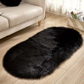 1pc, Oval Plush Rug, Bedside Foot Cushion, Sofa Foot Cushion, Carpet Floor Mat, 23.62*47.24inch, Floor Decor (Color: black, size: 23.62*47.24inch)