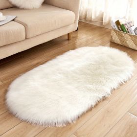 1pc Super Soft Area Rug, Plush Fluffy Faux Sheepskin Oval Floor Mat For Living Room Bedroom, Machine Washable Bedside Rugs (Color: White, size: 23.62*35.43inch)