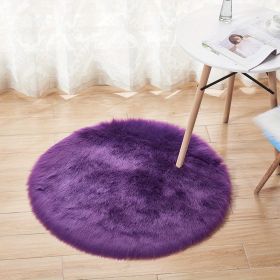 1pc Fluffy Imitation Wool Round Area Rug, Suede Fleece Bottom Long Imitation Wool Rug, Acrylic 80% Polyester 20%, 2.36inch Long Wool (Color: Purple, size: Diameter 23.62inch)