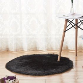 1pc Fluffy Imitation Wool Round Area Rug, Suede Fleece Bottom Long Imitation Wool Rug, Acrylic 80% Polyester 20%, 2.36inch Long Wool (Color: black, size: Diameter 23.62inch)