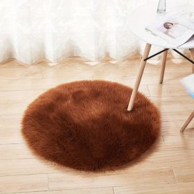 1pc Fluffy Imitation Wool Round Area Rug, Suede Fleece Bottom Long Imitation Wool Rug, Acrylic 80% Polyester 20%, 2.36inch Long Wool (Color: coffee, size: Diameter 23.62inch)