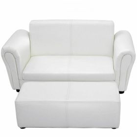 Kid's Double Couch Lounge sofa with Ottoman (Color: White)