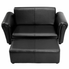 Kid's Double Couch Lounge sofa with Ottoman (Color: black)