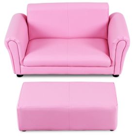 Kid's Double Couch Lounge sofa with Ottoman (Color: Pink)