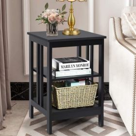 Set of 2 Multifunctional 3-Tier Nightstand Sofa Side Table with Reinforced Bars and Stable Structure (Color: black)