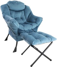 Accent Chair Lazy Reclining Leisure Chair with Removable Metal Legs and High-Density Foam (Color: Blue)