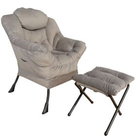 Accent Chair Lazy Reclining Leisure Chair with Removable Metal Legs and High-Density Foam (Color: Grey)