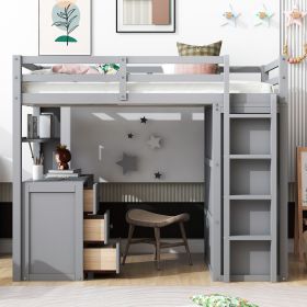 Twin size Loft Bed with Drawers,Desk,and Wardrobe (Color: Gray)