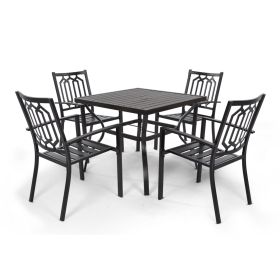 MEOOEM Patio Dining Set  Bistro Set Outdoor Furniture Square Bistro Metal Table Side Table and Metal Stackable Chairs, Black (Style: American)