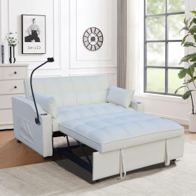 Modern Velvet Loveseat Futon Sofa Couch w/Pullout Bed,Small Love Seat Lounge Sofa with adjustable Reclining Backrest,Toss Pillows, Pockets (Color: as Pic)