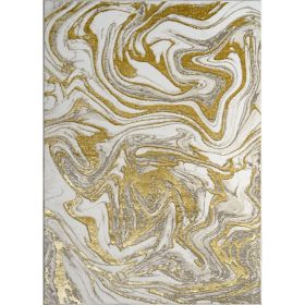 "Paz" Luxury Area Rug in Beige and Gold Abstract Design (Color: as Pic)