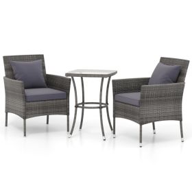 3 Pieces Patio Furniture Set with Cushioned Patio Chairs and Tempered Glass Coffee Table (Color: Gray)