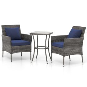 3 Pieces Patio Furniture Set with Cushioned Patio Chairs and Tempered Glass Coffee Table (Color: Navy)