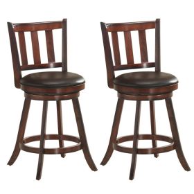 2 Pieces 360 Degree Swivel Wooden Counter Height Bar Stool Set with Cushioned Seat (size: 25 inches)