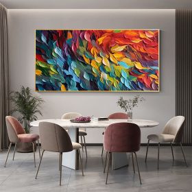 Handmade Oil Painting Original Colorful Feathers Oil Painting On Canvas Large Wall Art Abstract Colorful Painting Custom Painting Living room Home Wal (Style: 01, size: 90x120cm)