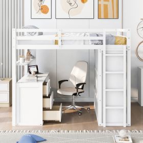 Full size Loft Bed with Drawers,Desk,and Wardrobe (Color: White)