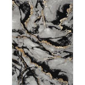 "Tali" Luxury Area Rug in Grey and Black Abstract Design (Color: as Pic)