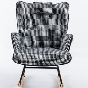 35.5 inch Rocking Chair, Reading Chair, Balcony Chair,Soft Houndstooth Fabric Leather Fabric Rocking Chair for Nursery (Color: black)