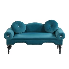 54' Width Modern Velvet Upholstered Loveseat Sofa Accent Bedside Entryway Bench Small Sofa 2 Seater Couch Settee for Living Room Bedroom Nail Head Tri (Color: Teal)