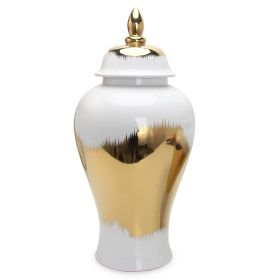 Regal White Gilded Ginger Jar with Removable Lid (Color: as Pic)