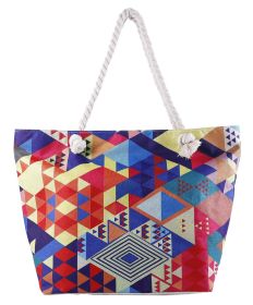 Summer Bag Bohemian Multifunctional Waterproof Beach Bag Swimsuit Storage Wash Bag Portable Women's Tote Bag With Zipper (Color: Geometry, Ships From: CN)