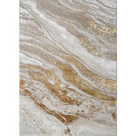 "Adina" Luxury Area Rug in Beige and Gold Abstract Design (Color: as Pic)