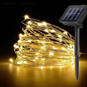 Solar Christmas String Lights; 33ft 100 LED Solar 8 Modes Outdoor Waterproof String Lights For Christmas Tree Garden Decoration (multi-color) (Color: warm white)