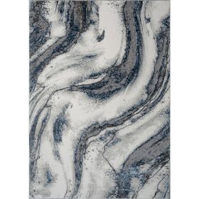 "Ziv" Luxury Area Rug in Blue and Grey Abstract Design (Color: as Pic)