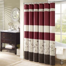 Faux Silk Embroidered Floral Shower Curtain (Color: as Pic)