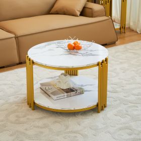 28.35 inches Round Coffee Table, Small Coffee Table with Storage, Faux Marbling Top & Sturdy Metal Legs, Modern Sofa Table for Living Room (Color: as Pic)