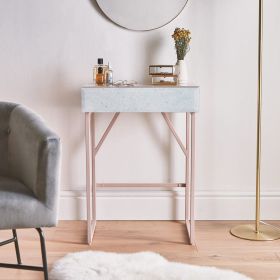 Tempered Glass Marble Pattern Small Makeup Table Dressing Table Nightstands Bedroom Livingroom Furniture (Color: as Pic)