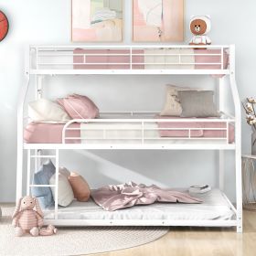 Bunk Bed with Long and Short Ladder and Full-Length Guardrails (Color: White)